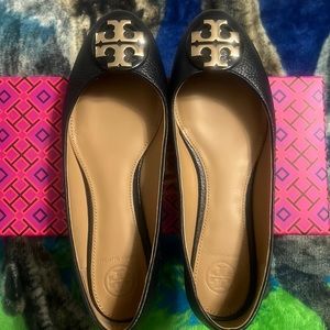 Tory Burch Claire Ballet Flt Tumbled Leather Black 7